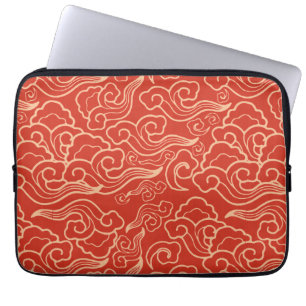 Protection Pour Ordinateur Portable Nuages japonais vintages, Coral Orange