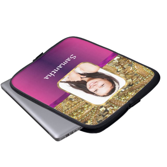 Protection Pour Ordinateur Portable Or et caillou rose (Devant bas)