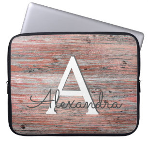 Protection Pour Ordinateur Portable Or rose et monogramme et initiale en bois