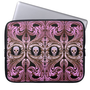 Protection Pour Ordinateur Portable Ornement rose Goth avec crâne