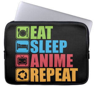 Protection Pour Ordinateur Portable Otaku - Manger, Dormir, Anime, Répéter - Manga, Dr