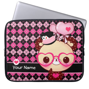 Protection Pour Ordinateur Portable Ours mignon avec des verres sur le noir et le