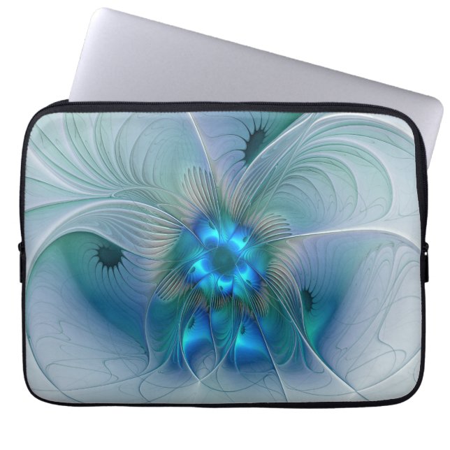 Protection Pour Ordinateur Portable Ovations debout, fractale bleue turquoise abstrait (Devant)