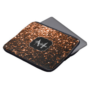 Protection Pour Ordinateur Portable Paillettes de faux cuivre brun bronze Monogramme s