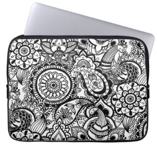 Protection Pour Ordinateur Portable Paisley floral noir