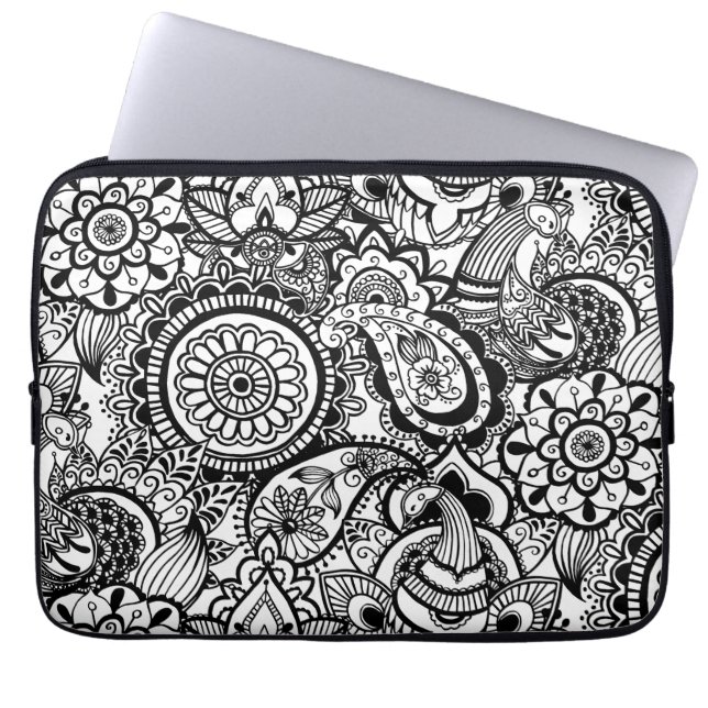 Protection Pour Ordinateur Portable Paisley floral noir (Devant)