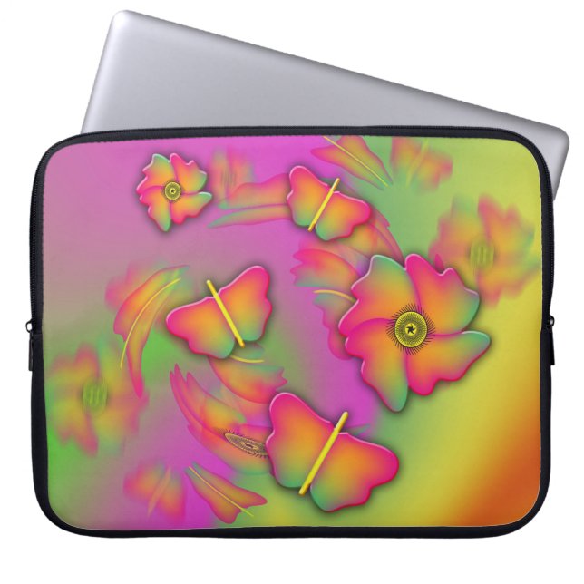 Protection Pour Ordinateur Portable Papillons & Fleurs (Devant)