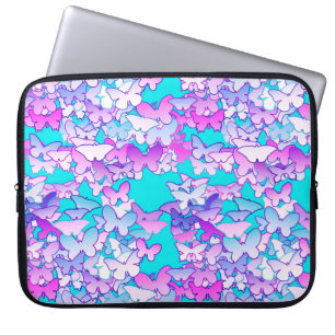 Protection Pour Ordinateur Portable Papillons, violet et turquoise