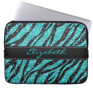 Protection Pour Ordinateur Portable Parties scintillant Turquoise Zebra Imprimer Monog
