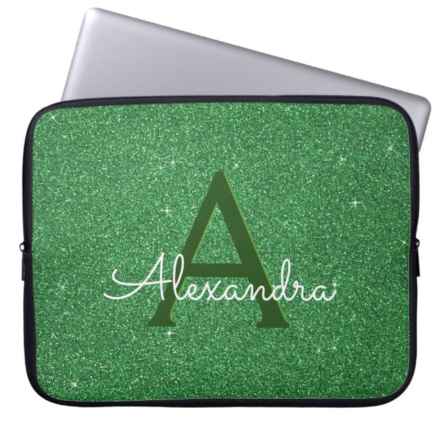 Protection Pour Ordinateur Portable Parties scintillant verte et étincelle Monogram ir (Devant)