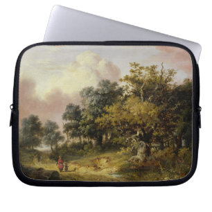 Protection Pour Ordinateur Portable Paysage boisé avec la femme et l'enfant marchant