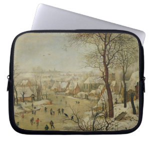 Protection Pour Ordinateur Portable Paysage d'hiver avec le piège d'oiseau (huile sur