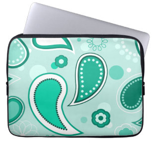 Protection Pour Ordinateur Portable Personnalisé noir vert et blanc Paisley