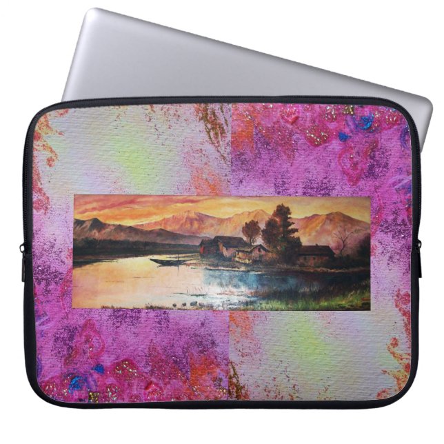 PROTECTION POUR ORDINATEUR PORTABLE PINK MOUNTAINS LAC ALPINE SUNSET PAYSAGE (Devant)
