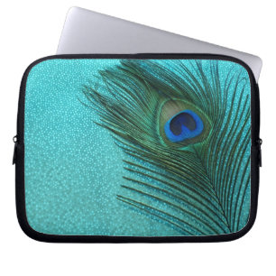 Protection Pour Ordinateur Portable Plume bleue de paon d'Aqua métallique