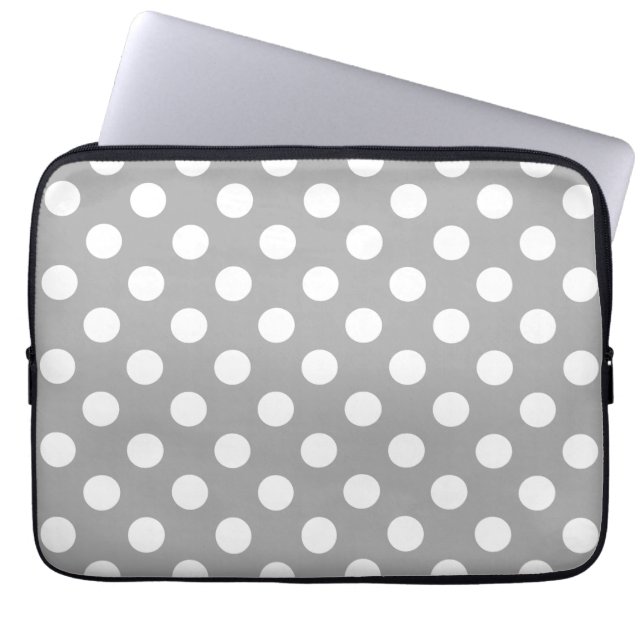 Protection Pour Ordinateur Portable Pois blancs sur gris (Devant)