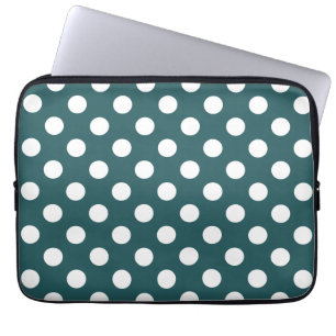 Protection Pour Ordinateur Portable Pois blancs sur turquoise