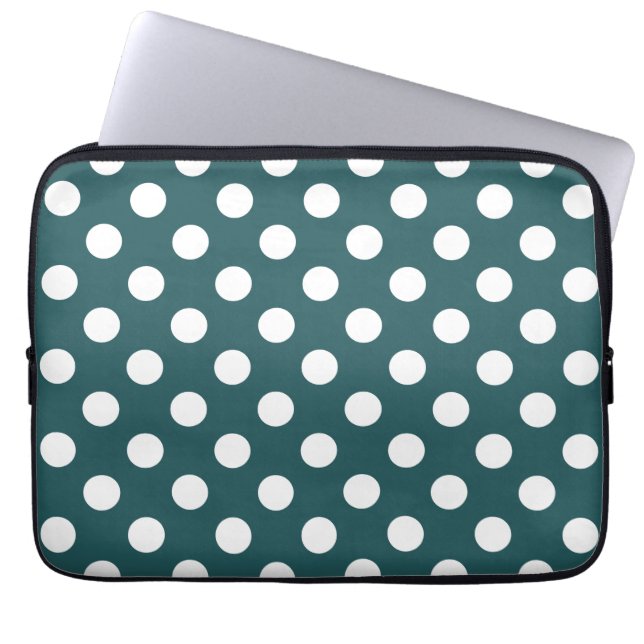 Protection Pour Ordinateur Portable Pois blancs sur turquoise (Devant)