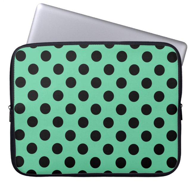 Protection Pour Ordinateur Portable Pois noirs sur vert menthe (Devant)