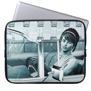 Protection Pour Ordinateur Portable Portrait d'art de femme glamour bleu vintage