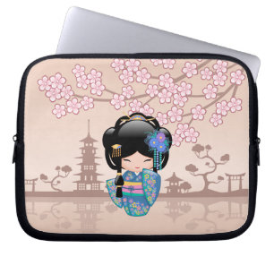 Protection Pour Ordinateur Portable Poupée Keiko Kokeshi - Blue Kimono Geisha Girl