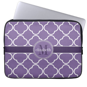 Protection Pour Ordinateur Portable Pourpre   Monogramme de fermeture de Quatrefoil bl