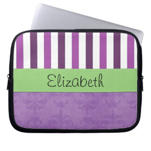 Protection Pour Ordinateur Portable Purple Damask, Purple Stripes, Stripe, Votre Nom