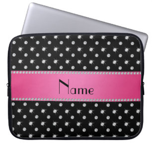 Protection Pour Ordinateur Portable Rayure rose nommée personnalisée de diamants noirs