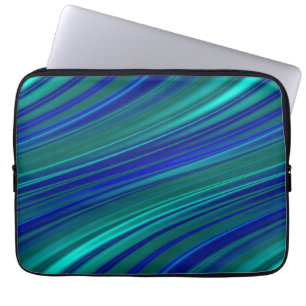 Protection Pour Ordinateur Portable Rayures onduleuses d'Aqua et de bleu royal