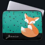 Protection Pour Ordinateur Portable Renard rouillé avec nom personnalisé<br><div class="desc">Un joli renard boisé rougissant sur un motif tacheté avec arrière - plan turquoise et nom personnalisé. Entrez votre nom à la place du nom de l'exemple figurant dans le modèle de conception. Cette pochette d'ordinateur est un choix idéal pour protéger votre ordinateur portable ou votre tablette.</div>