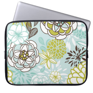 Protection Pour Ordinateur Portable Rétro conception florale dans vert et le bleu