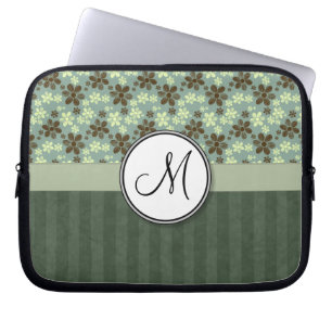Protection Pour Ordinateur Portable Rétro vert de mer de fleurs avec les rayures et le