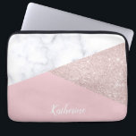 Protection Pour Ordinateur Portable Rose de marbre blanc de parties scintillantes<br><div class="desc">Parties scintillantes roses d'or de faux géométrique élégant et élégant,  marbre blanc et bloc rose de couleur.</div>
