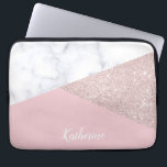 Protection Pour Ordinateur Portable Rose de marbre blanc de parties scintillantes<br><div class="desc">Parties scintillantes roses d'or de faux géométrique élégant et élégant,  marbre blanc et bloc rose de couleur.</div>