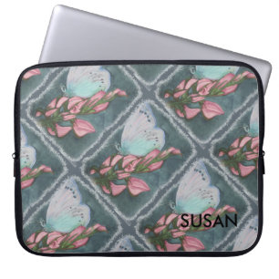 PROTECTION POUR ORDINATEUR PORTABLE ROSE ET BLEU BOUTTERFÉ
