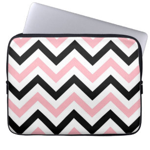 Protection Pour Ordinateur Portable Rose, Noir, Blanc Grand Motif Chevron ZigZag