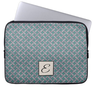 Protection Pour Ordinateur Portable Rotin d'argent tissé sur Turquoise personnalisé av