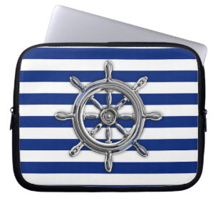 Protection Pour Ordinateur Portable Roue de style Chrome sur rayures marine
