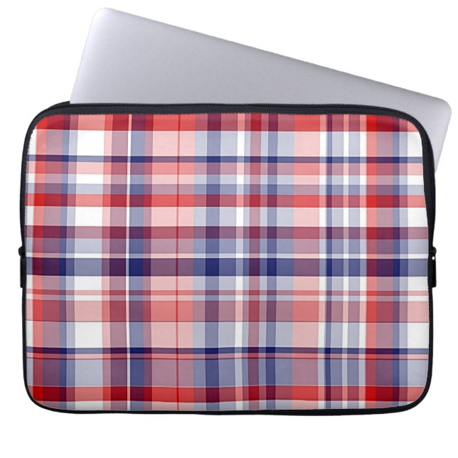 Protection Pour Ordinateur Portable Rouge, Blanc, Bleu Preppy Madras Plaid (Devant)