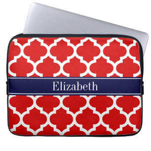 Protection Pour Ordinateur Portable Rouge Blanc Marocain #5 Marine Nom bleu Monogramme
