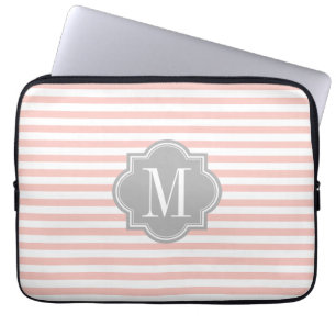 Protection Pour Ordinateur Portable Rougissent les rayures roses avec le monogramme