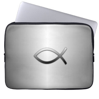 Protection Pour Ordinateur Portable Signe de chrétien de fusée d'argent de poissons
