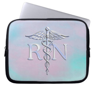 Protection Pour Ordinateur Portable Silver Like RN Caduceus Medical Mother Pearl