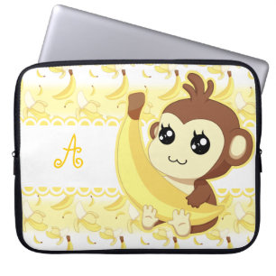 Protection Pour Ordinateur Portable Singe mignon de Kawaii tenant le monogramme de