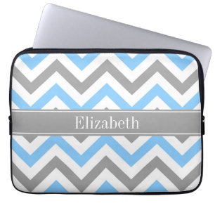 Protection Pour Ordinateur Portable Sky Blue Dk Gray Wht LG Chevron Gray Name Monogram