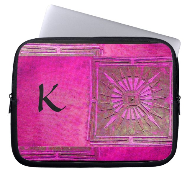 Protection Pour Ordinateur Portable STAR DU MATIN, Rose, Noir, Fuchsia Monogramme (Devant)