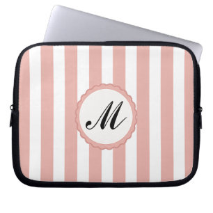 Protection Pour Ordinateur Portable Stried Pink Blanc Personnalisé Monogramme Portable