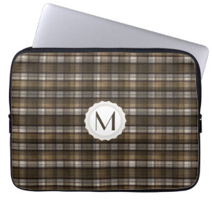 Protection Pour Ordinateur Portable Tan et monogramme personnalisé par plaid Brown