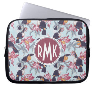 Protection Pour Ordinateur Portable Toucans avec le monogramme exotique des fleurs  