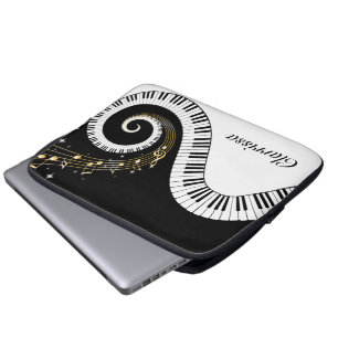Protection Pour Ordinateur Portable Touches de piano et notes de musique d'or